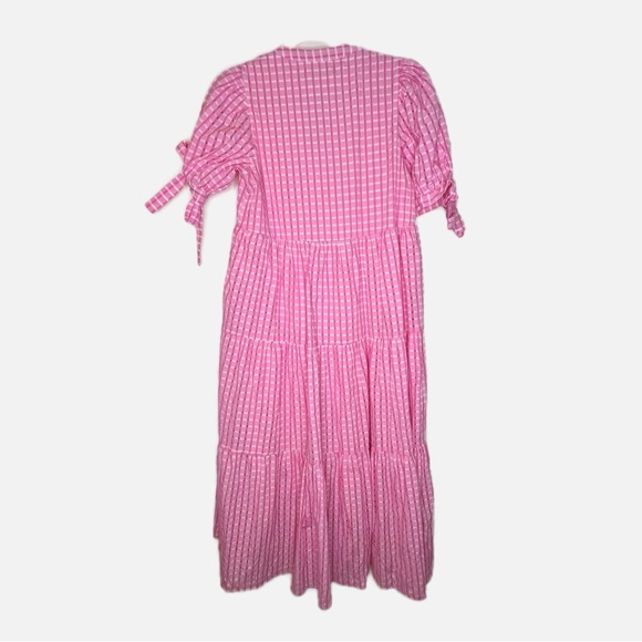 English Factory | Gingham Knot Tiered Cotton Blend Midi Dress - Picture 3 of 7